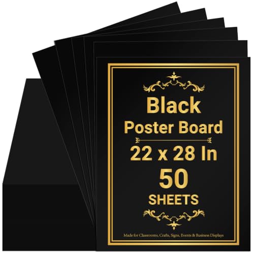50 Pack 22×28 In Large Poster Board Black Poster Paper Bulk 250GSM Thickness Heavyweight for School Classrooms Displays Supplies Signs DIY Vision Boards Craft Projects Small Business