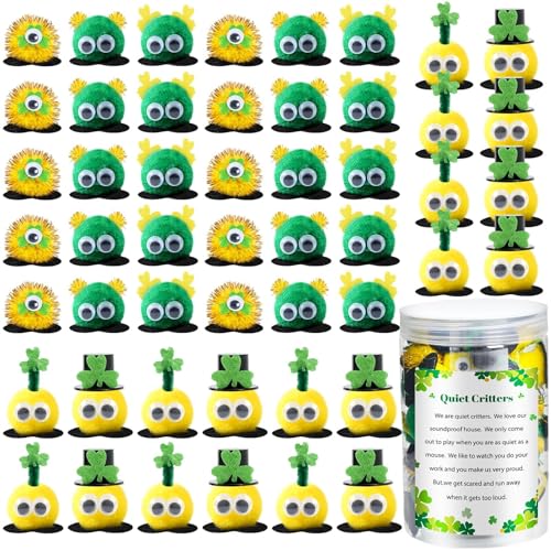 50 Pcs 1 Inch Quiet Critters Pom Poms with Storage Jar, Sea Urchin Fuzzy Pom Pom Classroom Management Tools, Behavior Reward Toys for Kids Homeschooling & Educational Activities