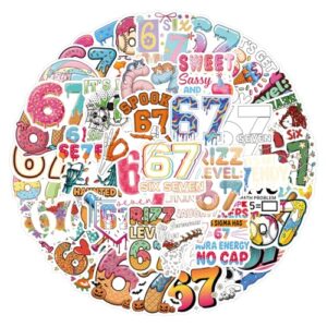50Pcs 67 Stickers, Funny 6 7 Stickers Waterproof Vinyl Gifts for Water Bottle, Laptop, Luggage, Phone, Adults Teens