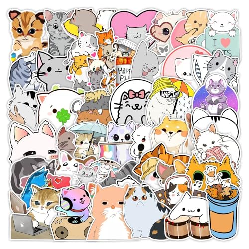 50pcs Cool Cat Stickers Scrapbook, Self-Adhesive Waterproof Vinyl Sticker for Laptops, Aesthetic Decor Journal Stickers Planner Accessories for Luggage, Water Bottles
