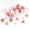 50 Pcs Flower Push Pins Cute Decorative Colorful Floral Thumb Tacks, Flower Decorative Pins and Tacks, Cute Decor for Cork Board Bulletin Board Photo Wall Map Girls Bedroom (Pink)