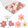 50 Pcs Flower Push Pins, Cute Decorative Thumb Tacks with Storage Box, 3 Colors Floral Push Pins for Cork Board Bulletin Board Photo Wall Office and School
