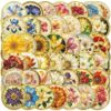 50Pcs Glass Flower Stickers with Gold Holographic Outlines (Glass)