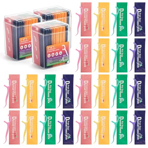 50Pcs Individually Wrapped Dental Floss Picks, Travel Floss Single Bag, Disposable Dental Picks with 4 Flavors, Extra Strong Shred-Resistant Floss, Portable Oral Care for Family & Travel