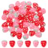 50 Pcs Strawberry Beads Red Pink 3D Fruit Bead Acrylic Charms 0.5in