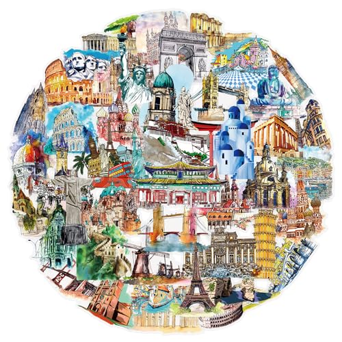 50PCS World Travel Transparent Stickers,Around The World Vacation Famous City Landmark Waterproof Decals for Computer Phone Water Bottle Luggage Journal Skateboard Laptop Cup Bike Scrapbook