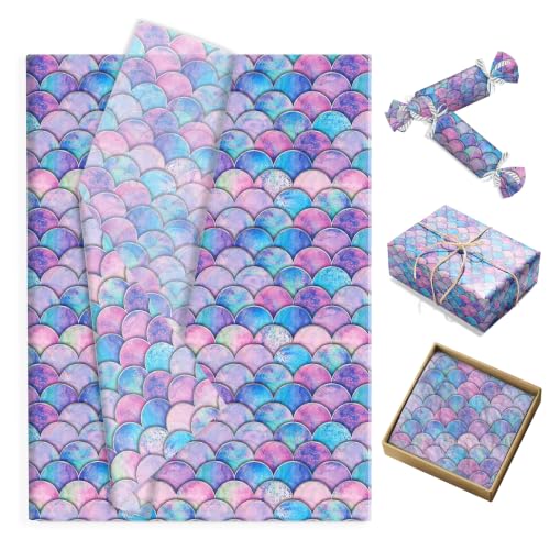 50 Sheets Colorful Mermaid Scale Tissue Paper 20x14 Inch Ocean Theme Arts Gift Wrapping Tissue Decorative for Girls Birthday Wedding Baby Shower Party Mermaid Gift Bags DIY Craft Packaging Supplies