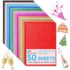 50 Sheets in 25 Colors Glitter Cardstock, Standard A5-Size Glossy Cardstock, Premium No-Shed Sparkly Cricut Cardstocks for Crafting Decorations, Cards, Scrapbooks, And DIY Projects