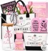 50th Birthday Gifts for Women,Unique 50 Years Old Birthday Include Galss Tumbler with Straw Gifts for Wife Aunt Sister Friends Her,Fashion 1976 Handbag Cosmetic Bag Socks Candle Born in 1976 Card