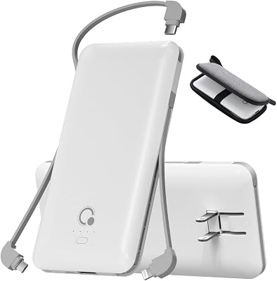 Q 10000Mah Portable Charger with Built-in Cables and AC Wall Plug
