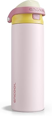 ENCOOL Leakproof Insulated Water Bottle with Straw Dual-Sip Water Bottle Bag-Safe Design for Work, Commute & Gym – Keeps Drinks Cold All Day, 24 oz, Blush Pink