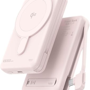 MagSafe Portable Charger 10000mAh Qi2 15W Fast Charging Magnetic Power Bank, Battery Pack with Foldable Stand, PD20W USB-C Built in Cable, Mag Safe Only for iPhone 17/16/15/14/13/1