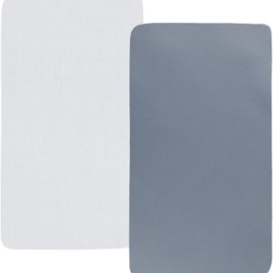 Stretchy Fitted Crib Sheets Set 2 Pack Portable Crib Mattress Topper for Baby Girl Boy,Ultra Soft Jersey Material, White & Grey