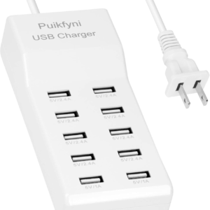 Puikfni USB Charger Station with 10 Type-A Ports,Family-Sized Desktop USB Charger，Smart USB Charger for Multiple Devices Smart Phone Tablet Watches (White)