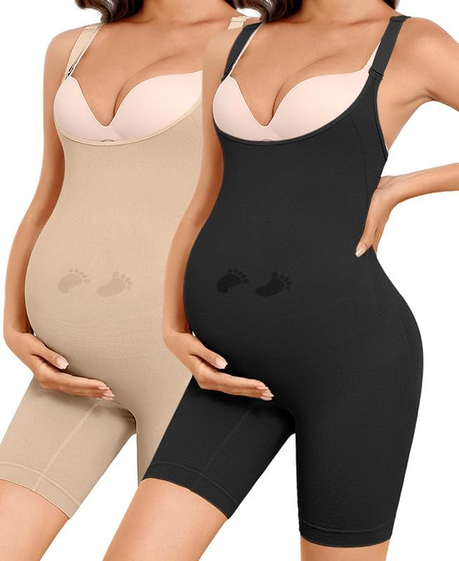 Women's Maternity Bodysuit Seamless Pregnancy Shapewear Shorts Under Dresses Belly Support