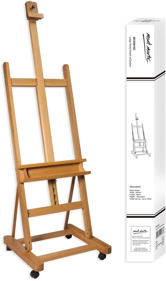 Mont Marte Painting Easel Large Easel for Painting, Studio Easel w/castors Beech Wood