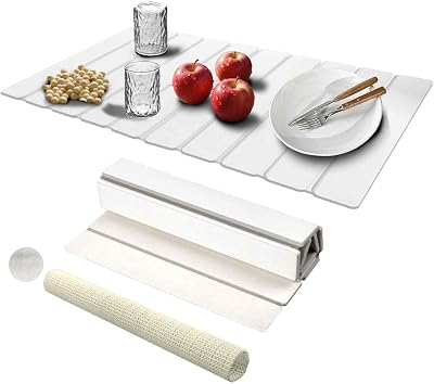 Dish Drying Mat Stone Bath Mat Diatomaceous Earth Stone Drying Mat For Kitchen Counter Sink Bath Mat Quick Dry Non Slip Foldable Dish Drying Rack Mat Large(24"×16" White)