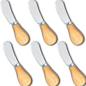 Small Cream Cheese Spreader Knives Set,Wooden 5in,Stainless Steel Butter Knife Spreader for Cocktail,Condimets,Dips,Appetizers,Jam,Pastry,Sandwich,Toast,Bagel,Charcuterie Board Serving Party Supplies