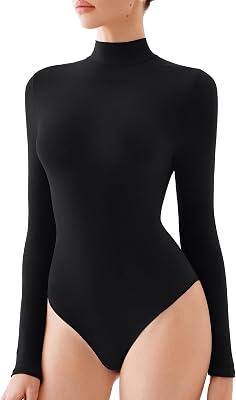 REORIA Long Sleeve Turtleneck Bodysuit Top