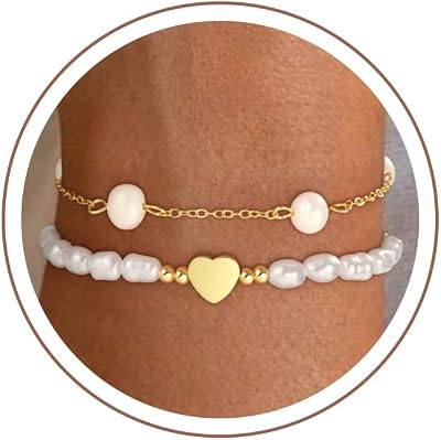 FEZODO Gold Pearl Bracelets for Women