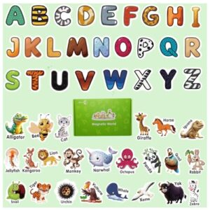 52 PCS Fridge Magnets for Kids - Magnetic Letters Cute Animal Refrigerator Learning Toys, ABC Alphabet Magnets Set for Toddlers, Preschool Early Learning Spelling Alphabet Toy Gifts
