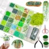 5422 Pcs Beaded Plant Kit with 2 Mini Flower Pots, Green Glass Leaf and Flower Beads for DIY Beaded Plants, Forever Plant Craft Kit, for Plant Making DIY Craft (Style A)