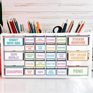 54 Pcs Classroom Toolbox Labels Classroom Decoration Self-Adhesive Colorful Border Toolbox Sticker Polka Dot Tool Box Storage Decal Pastel Organizer Container Decor for Back to School Teacher Supplies