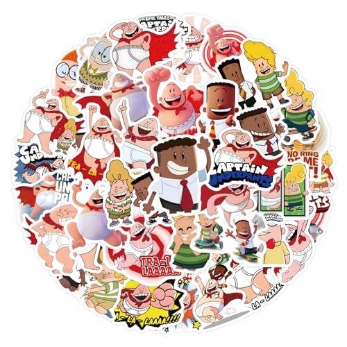 55pcs Cartoon Captain Underpants Stickers,Kawaii Funny Comic Book Waterproof Vinyl Decal for Teen Adult Laptop,Travel Case, Phone, Bike, Water Bottle, Guitar, Computer, Skateboard