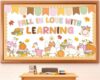 56Pcs Silly Goose Fall Classroom Decorations Fall in Love with Learning Bulletin Board Set Autumn Maple Leaves Pumpkin Books Cutouts for Thanksgiving Autumn School Office Home Chalkboard Wall Decor