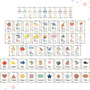 57 Pcs Alphabet for Classroom Wall ABC Alphabet Poster Letters Number line Colors Shapes Wall Chart Cards Bulletin Board Decorations for Back to School Classroom Decor(Boho Dots)