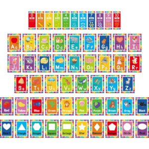 57 Pcs Alphabet for Classroom Wall ABC Alphabet Poster Letters Number line Colors Shapes Wall Chart Cards Bulletin Board Decorations for Back to School Classroom Decor(Colorful Flag)