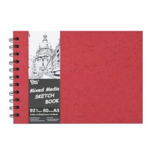 5.8x8.3in Sketch Book, 60Sheets Spiral Bound Notebooks, Natural White 92lbs/150gsm Acid-Free Drawing Paper for Painting,Sketching, Professional Sketch Pad for Artists, Beginners. NW-Red