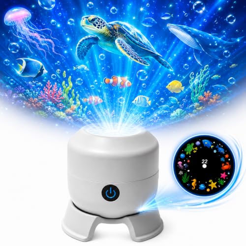5D Holographic Night Light Projector, 360° Dynamic Rotating 5D Projector Light with Immersive Moving Scenes, Galaxy Projector for Bedroom & Home Atmosphere (Ocean Wave, Cordless)