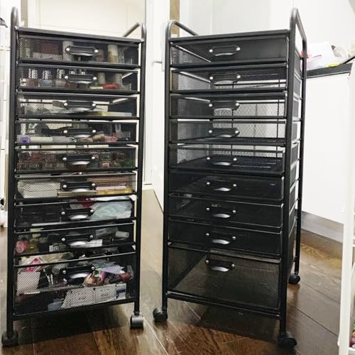 5 Drawer Rolling Metal Cart with Wheels, Slim Steel File Organizer for Office Makeup Tools. Sturdy Rustproof Design with Lockable Casters and Smooth Glides for Easy Mobility and Secure Storage