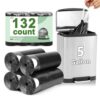 5 Gallon (fit 18-20L)132 Counts Strong Drawstring Trash Bags, Small Plastic Garbage Bags Trash Can Liner for Home Office Kitchen Bathroom Bedroom, Black Waste Basket Liners(Black)