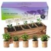 5 Herb Garden Kit with Wooden Box – Basil, Thyme, Parsley, Rosemary, Mint – Windowsill Herb Garden for Kitchen – Mother’s Day Gift for Mom, Gardening Gift for Women – Birthday Housewarming