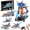 5 in 1 STEM RC Robot Building Kit, Fighter Jet Airplane Building Set with APP & 2.4GHz Remote Control, Technic Transformable Fighter Plane Toys for Kids Boys Age 6 7 8 9 10 11 12+, Birthday Gifts