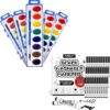 5 Pack 8 Colors Watercolor Paint Set Bulk and 30 Pcs Black Washable Markers Bulk,Broad Line Conical Tip Coloring Marker Bulk for Student,Back to School Supplies, Teacher Classroom Must Haves