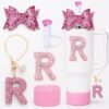5Pcs Accessories Set for Stanley 30oz&40oz Tumbler with Handle,Including Diamond Straw Cover,Stanley Sticker,Bow straw Topper,Silicone Boot,Bling Letter Charms for Stanley Cup Accessories(Bling R)