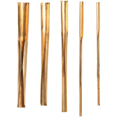 5 Pcs Brass Clay Hole Cutters for Pottery, Clay Carving Tools Set for Crafting, Punching, Drilling, Slotting, Gold Finish, Longest Tool 4.96 in, Shortest Tool 4.41 in, for Ceramic Projects