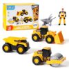 5 PCS Construction Vehicles Toy Set for Kids - Friction Powered Bulldozer, Dump Truck & Road Roller with Lights & Sounds, Sandbox Beach Sand Toys for Toddlers Boys Girls Ages 3-5 4-8, Birthday Gift