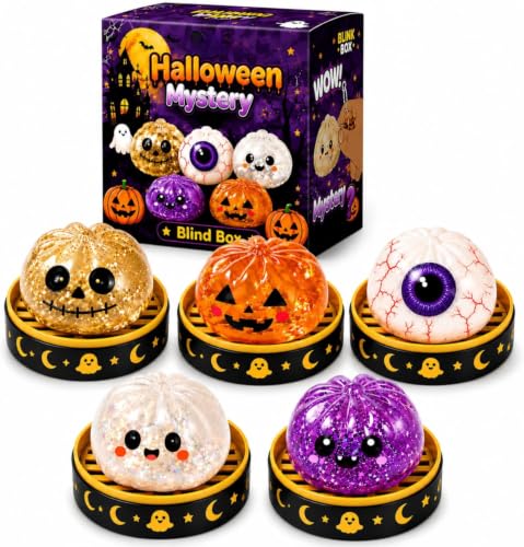 5PCS Halloween Ghost Dumpling Squishy, Cute Ghost Squishy Bao Dumplings Slow Rising Stress Ball Stress Relief Fidget Sensory for Halloween Party Favors Holiday & Birthday Gifts (A-5pcs)