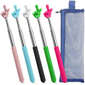 5pcs Pointer Finger Stick for Teacher&Classroom, Teacher Must Have Extendable Hand Pointer Finger with Pouch, Classroom Essentials - Finger Pointer for School, Vlogging, Group Work, Reading