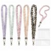 5PCS Stretchy Scrunchie Lanyards for ID Badges Keys with 10 Acrylic Badge Holders, Cute Neck Keychain with Clip for Teacher Nurses School Office (Checkered Style)