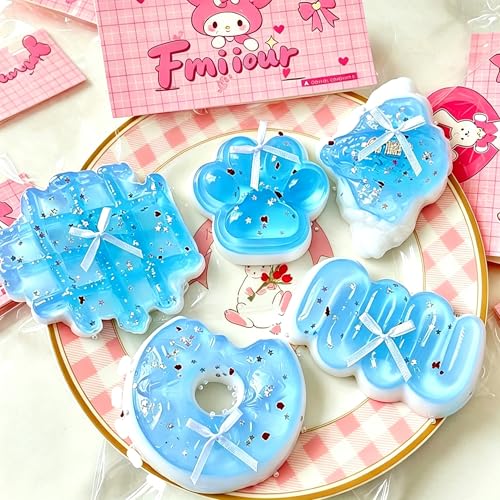 5Pcs Taba Squishy Cat Paw Squeeze Toys, 2.75in Handmade Cat Paw Squishy Stress Relief Squishies for Adults , Cute Clear Fidget Sensory Toy Suitable for Novelty Things Gift (Sea Salt Set)