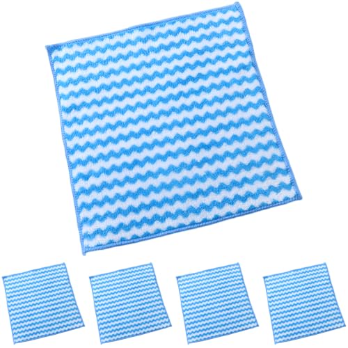5 Pcs Wash Cloth, 9.8 x 9.8 in Microfiber Cleaning Set, Double Layer Wave Pattern, Super Absorbent Cloth for Kitchen Dishes, Countertops, Furniture, Non Linting, Non Scratch, Reusable Daily Use