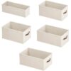 5 Pcs White Oxford Cloth Clothes Organizer with Dividers, Foldable Closet Organizers, Stackable Design, PP Board Support, Leather Handle, Space Saving Wardrobe Organizer for Pants, Variety of Sizes