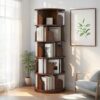5 Tier Rotating Bookshelf, 360° Display Round Spinning Book Tower, Freestanding Space-Saving Bookcase Organizer for Bedroom Living Room Study Home Office Small Spaces, Walnut Color