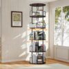 5 Tier Rotating Bookshelf Tower, Spinning Bookcase & Revolving 360° Narrow Tall Book Shelf with MDF Shelves & Metal, Smooth Turntable Base Small Space Vertical Storage for Living Room Bedroom, Brown