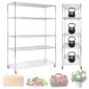 5 Tier Storage Shelves Wire Shelving Unit,with Brake Wheels & Shelf Liners